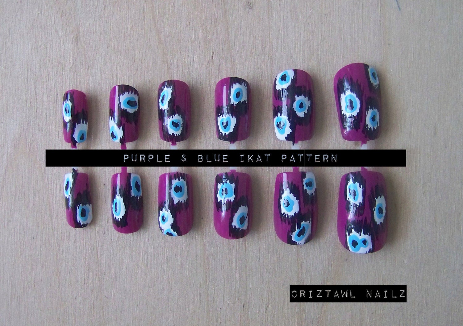 Purple Ikat Pattern Nail Art Set
