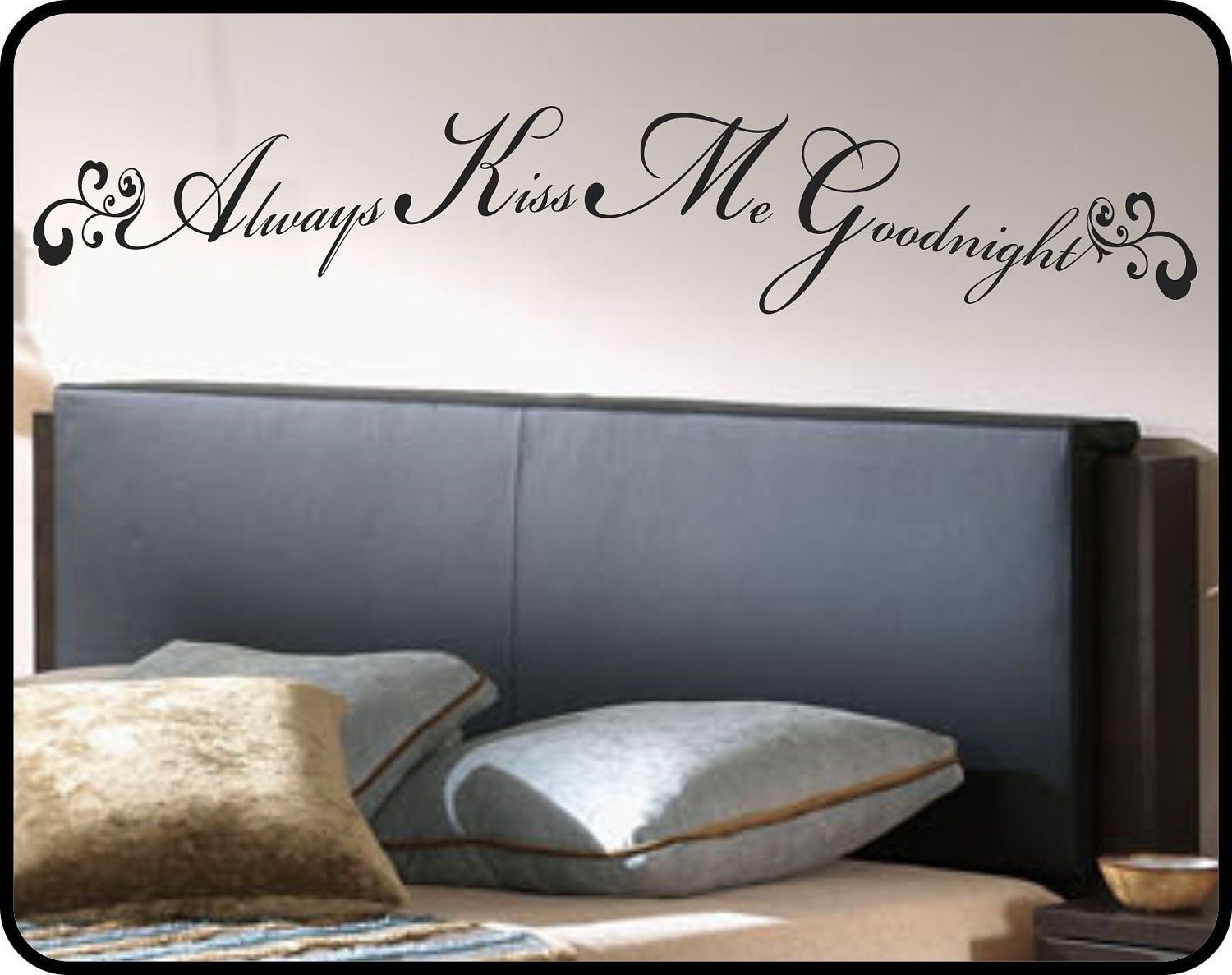 Always Kiss Me Goodnight vinyl wall decal sticker art - romantic removable wall decor
