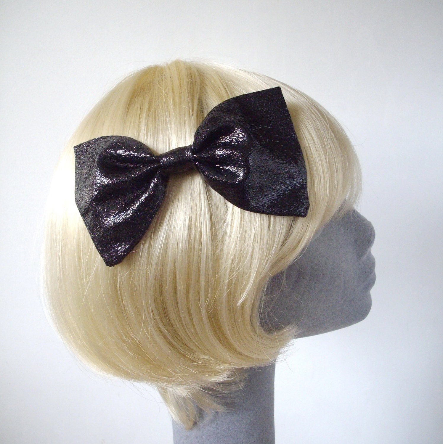 Black Glitter Bow Hair Clip