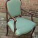 antique furniture French Provincial arm chair, shabby chic dining room furniture, green naugahyde leather, bedroom, captains chair