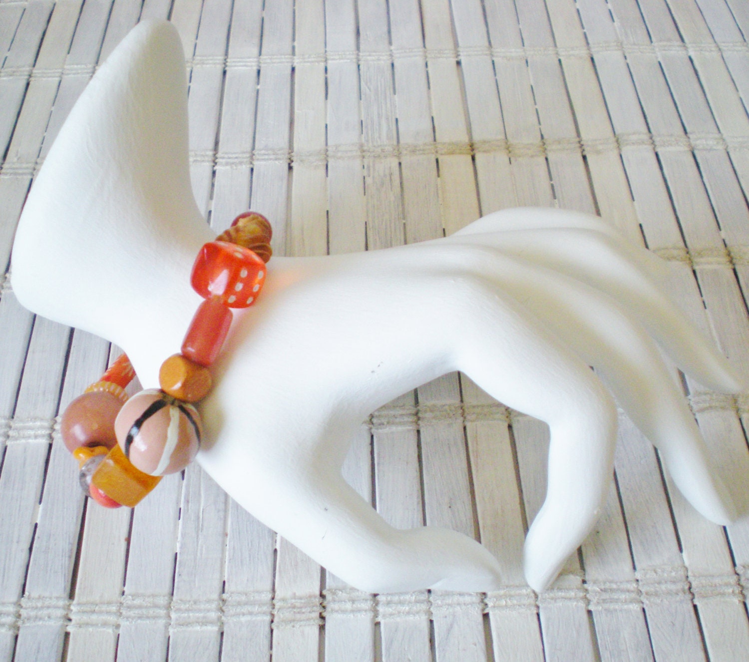 Orange & Tan Beaded Stack Bracelet OOAK Fashion by RetroRevivalBoutique