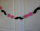 Mustache Bow Tie Banner Black and Hot Pink Gender Reveal Garland Birthday Party Little Man Bachelor party baby shower Custom colors Il_170x135