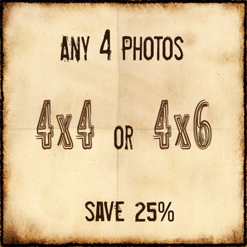Discounted Print Set - 25% off - 4x4 or 4x6 - you choose any 4 photos from my shop