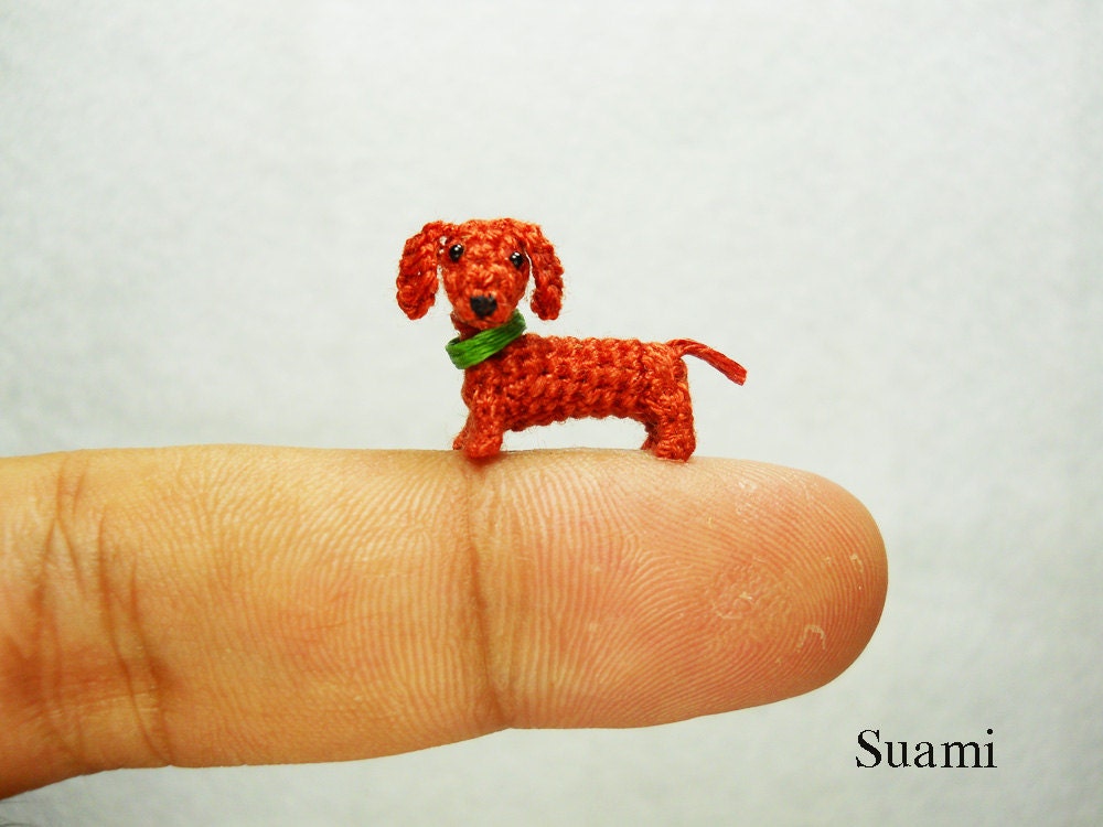 Miniature Dachshund Sausage Dog - Teeny Tiny Dollhouse Crochet  Pet - Made To Order - SuAmi