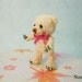 Miniature Creme Mohair Bear - Micro Crocheted  Bears 0.8 Inch Scale with Pink Bow - Made To Order