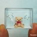 Miniature Creme Mohair Bear - Micro Crocheted  Bears 0.8 Inch Scale with Pink Bow - Made To Order