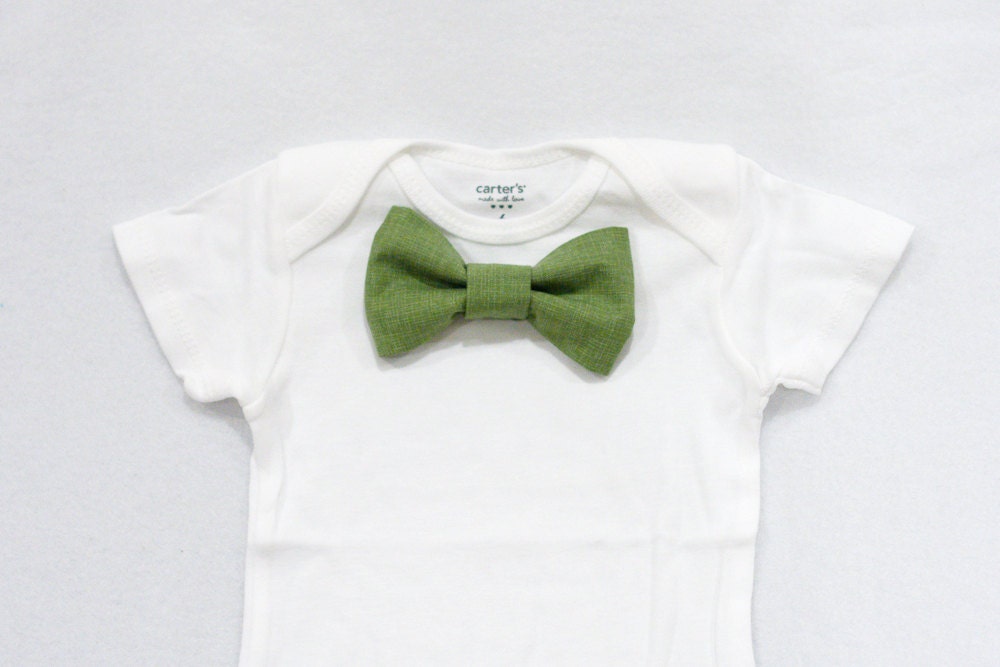 Green Linen Print Bow Tie Bodysuit Any Size NB 3M 6M 9M 12M 18M