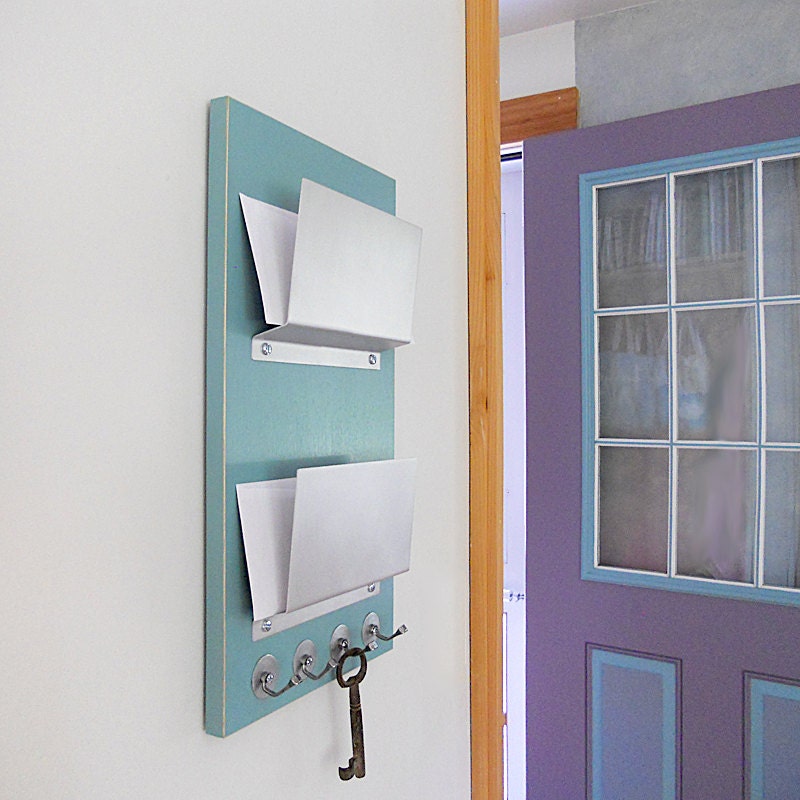 LAKE: mail organizer holder double pocket wall mount blue