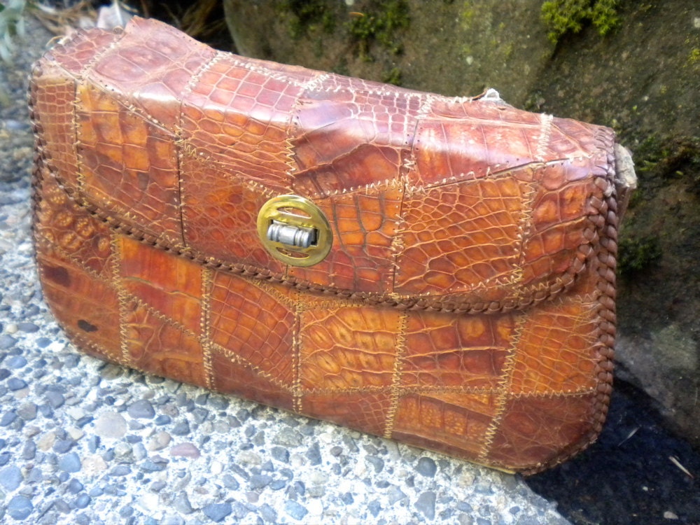 Vintage crocodile purse leather purse clutch