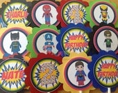 Set of 12 Personalized Superhero Boys Cupcake Toppers -Boyl Cupcake Collection -Superhero Birthday -Superhero Party -Superhero Il_170x135