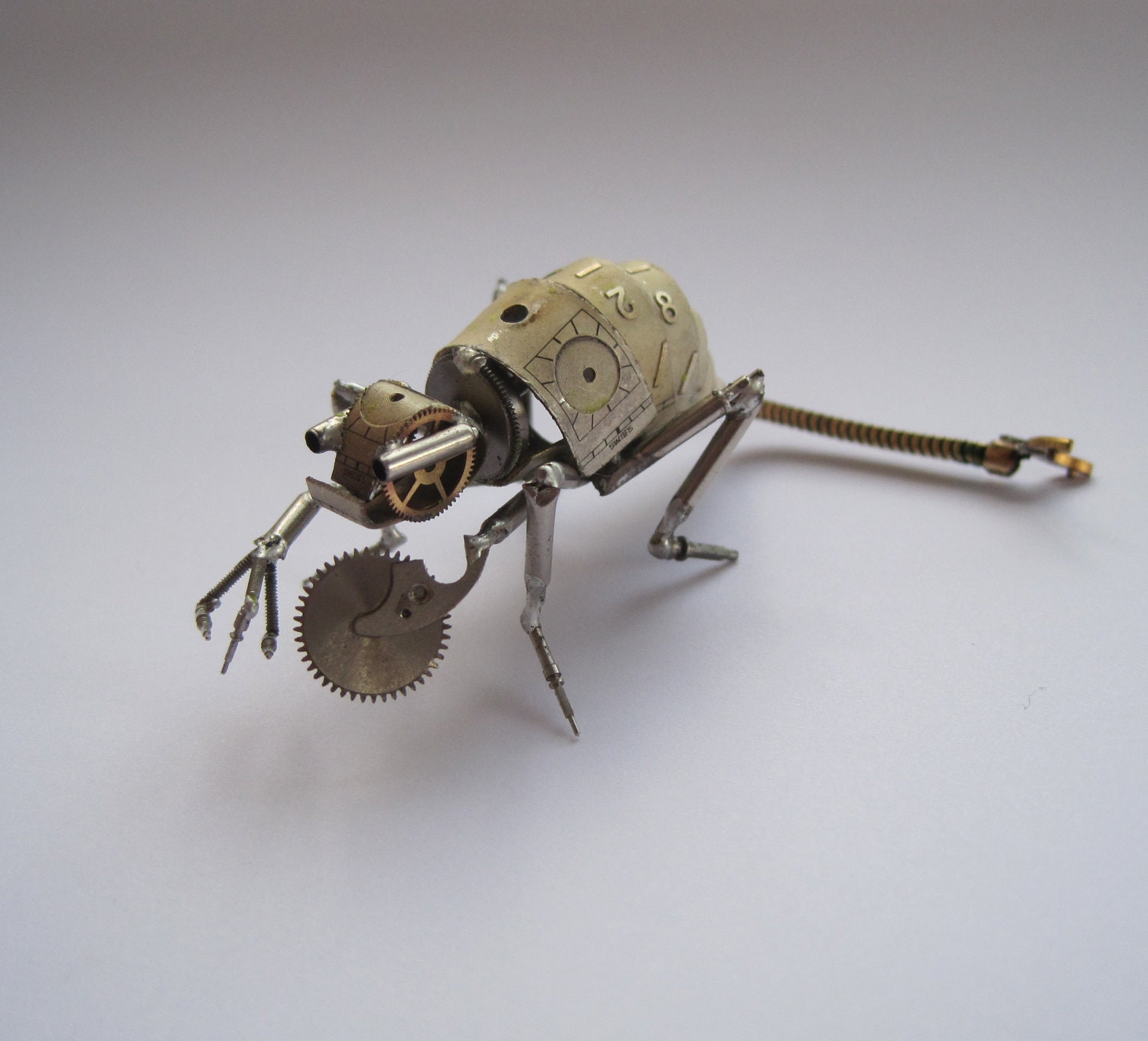 Mechanical Animal "Buzzer" Recycled Watch Parts Creature by Justin Gershenson-Gates Watch Faces Stems Gears Arthropod Clockwork Robot Insect