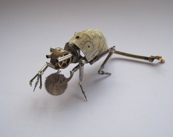 Mechanical Animal "Buzzer" Recycled Watch Parts Creature by Justin Gershenson-Gates Watch Faces Stems Gears Arthropod Clockwork Robot Insect