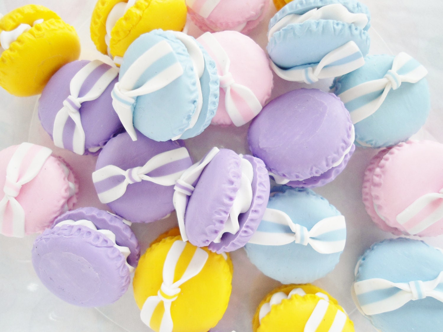 4pcs - 25mm Pastel Clay Macaron Sweets with Bow Decoden Cabochon CE10014