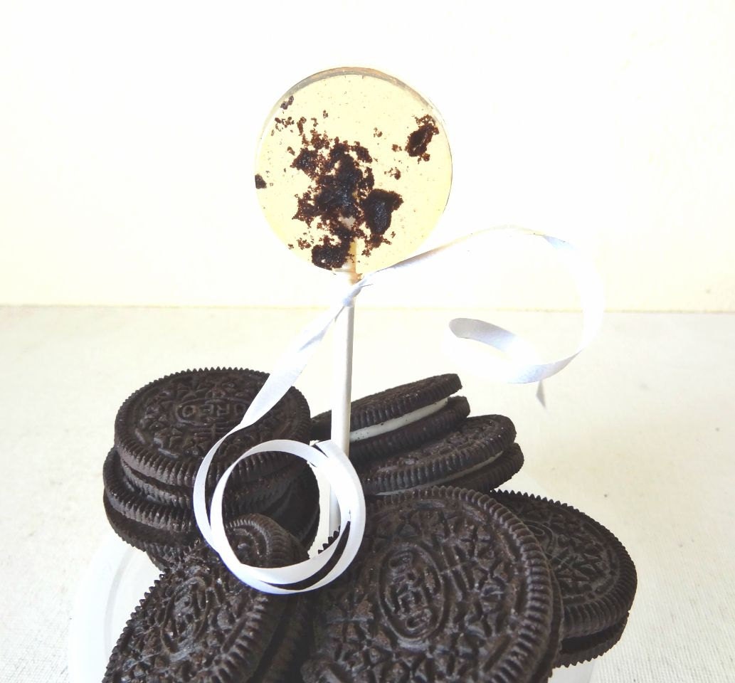 6 Cookies and Cream Lollipops-Gourmet Artisan Candy-Oreo Inspired-Black & White Wedding Favors-Hard Candy Suckers-Party Favors- Kids-