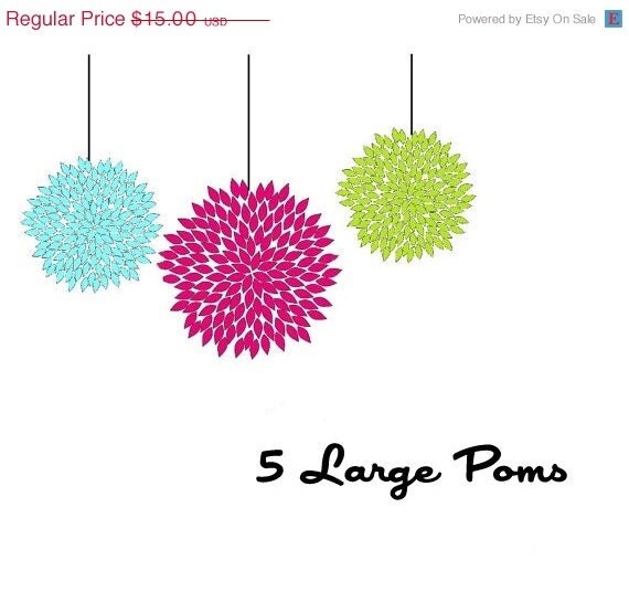 Tissue Pom Poms - Set of 5 Large - Pick Your Colors Il_570xn