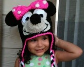 INSTANT DOWNLOAD Minnie Mouse Crochet Beanie Ear-flaps PDF Pattern - To Disneyland Disney-world Trip- 3 Sizes
