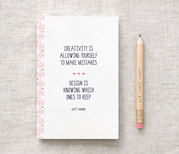 Handmade Mini Sketchbook with Pencil, Journal - Creativity Quote - Eco Friendly Gift for Designers - Stocking Stuffer