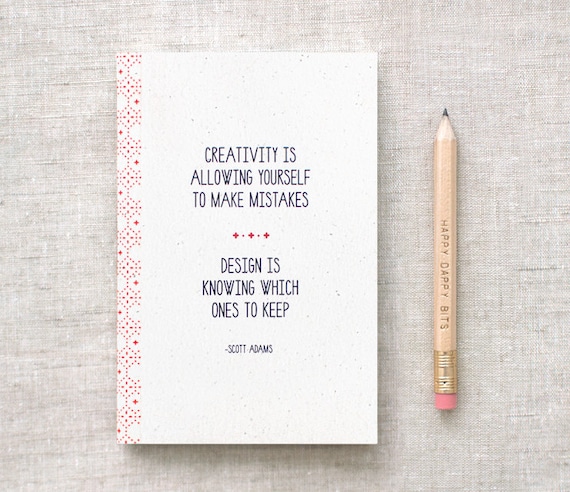 Handmade Mini Sketchbook with Pencil, Journal - Creativity Quote - Eco Friendly Gift for Designers - Stocking Stuffer