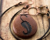 Fallen leaf necklace-Goldstone engraved glass pendant