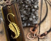 Fallen leaf necklace-Tiger's Eye engraved stone pendant