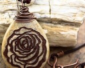 Rose necklace-Fossil coral engraved stone pendant