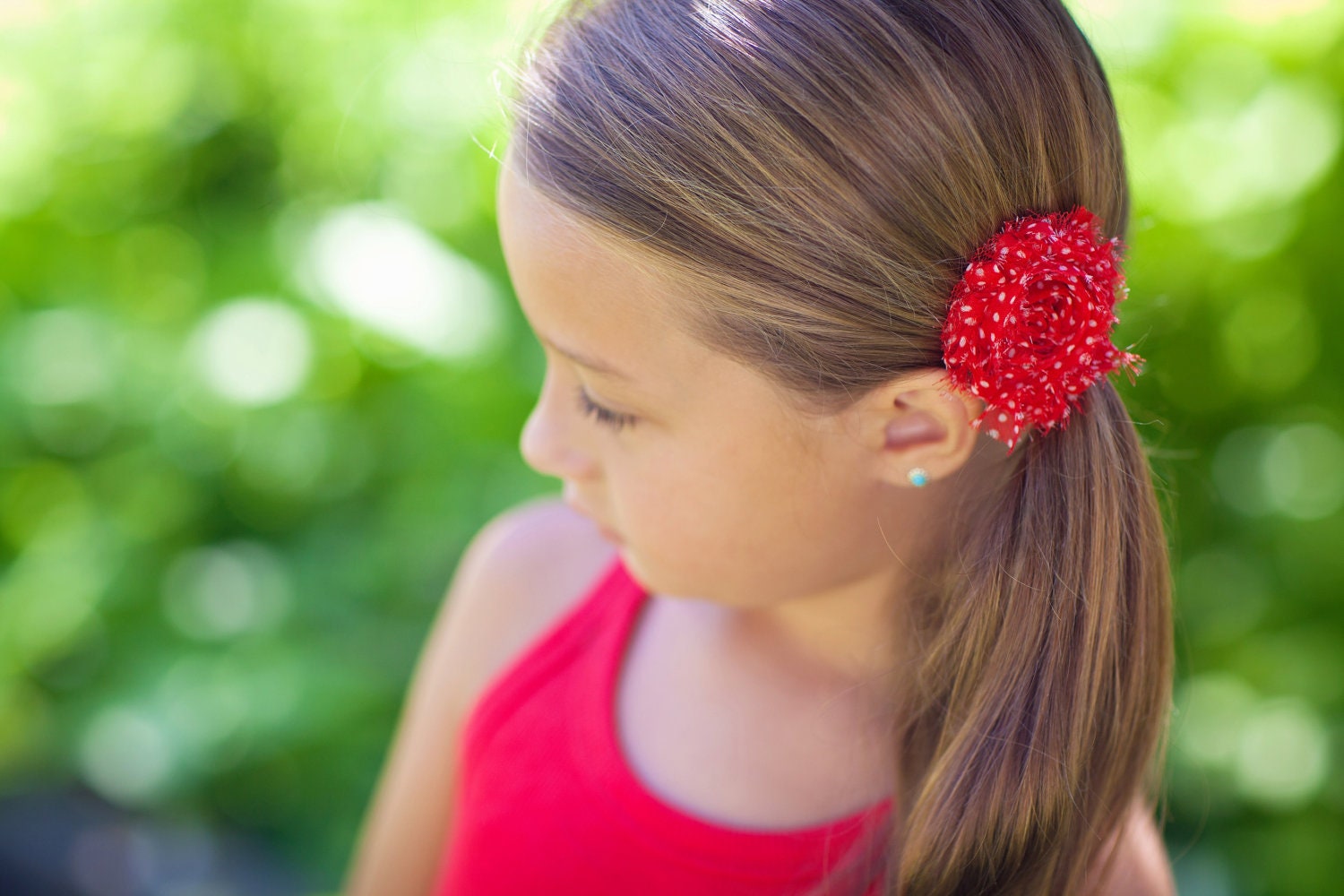 Red Polka Dot  Flower Hair Bow