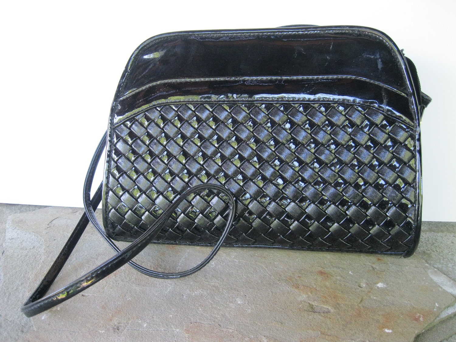 Black Patent Leather Purse Cross-body Vintage