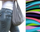 Hobo Bag Slouch Bag. Bold design lime green, hot pink, turquoise, black, purple. Wave Design. Gift for Her Under 30. bright bold style