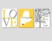 Modern Newlywed Trio - Set of Three 8x10 Customizable Prints - LOVE, Family Established Bird Tree, and Love Map - Great Wedding Gift