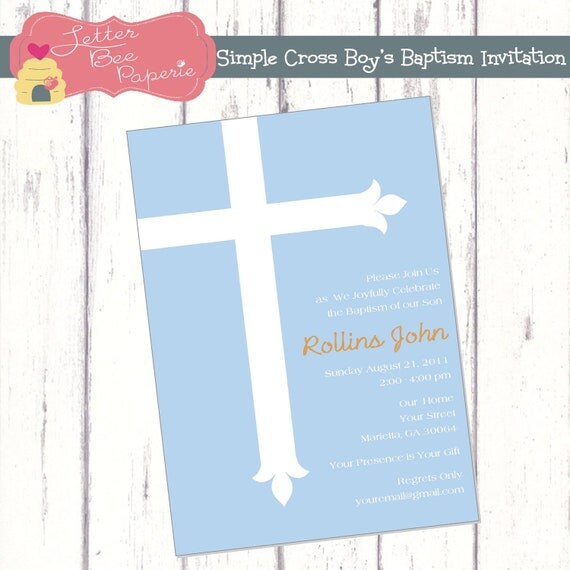 Simple Cross Baptism / Christening Invitation - Choose Your Colors- Printable DIY File Il_570xn
