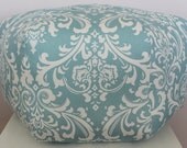 24" Ottoman Pouf Floor Pillow Blue Natural Damask