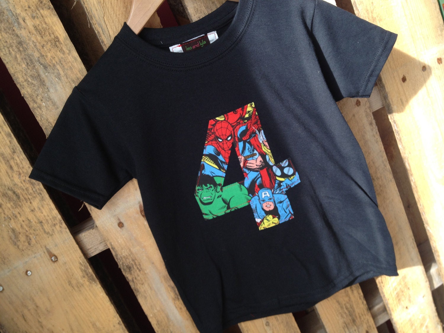 Custom Marvel Comic birthday shirt. ANY AGE. Spiderman, Wolverine, Hulk, Thor, Captain America, Iron Man.