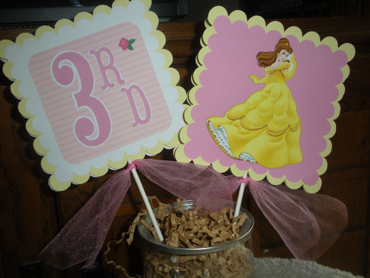 Party Centerpieces Set of 3 You Choose Your Theme Matching Pom Poms Available