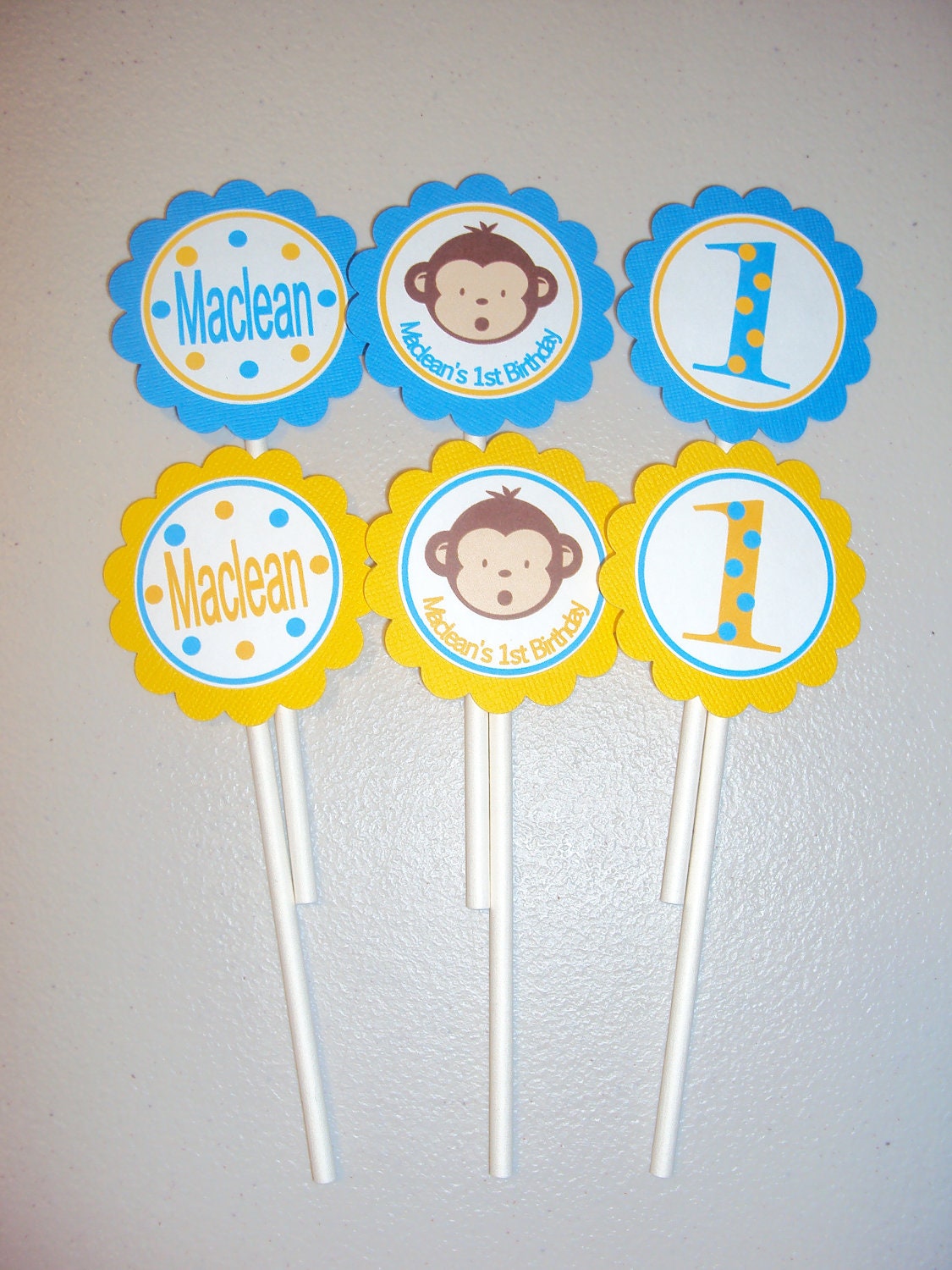 Mod Monkey Cupcake Toppers - Mod Monkey Birthday - Mod Monkey Party - Mod Monkey