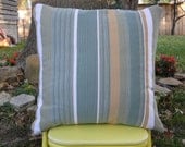 Green, White & Tan Striped Vintage Fabric 16x16 Pillow Cover