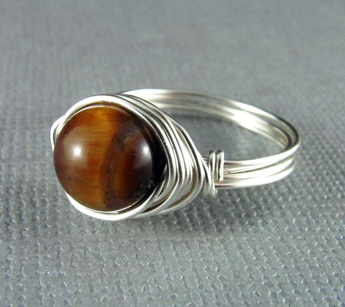 Wire Wrapped Ring Tiger Eye Ring Nickel Free Silver Wire Gemstone Ring Wire Wrapped Jewelry