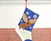 Moose Christmas Stocking in Sapphire  Blue by Allenbrite Studio
