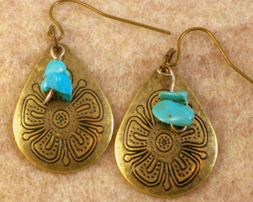 Poetic Antique Gold with Turquoise Earrings.