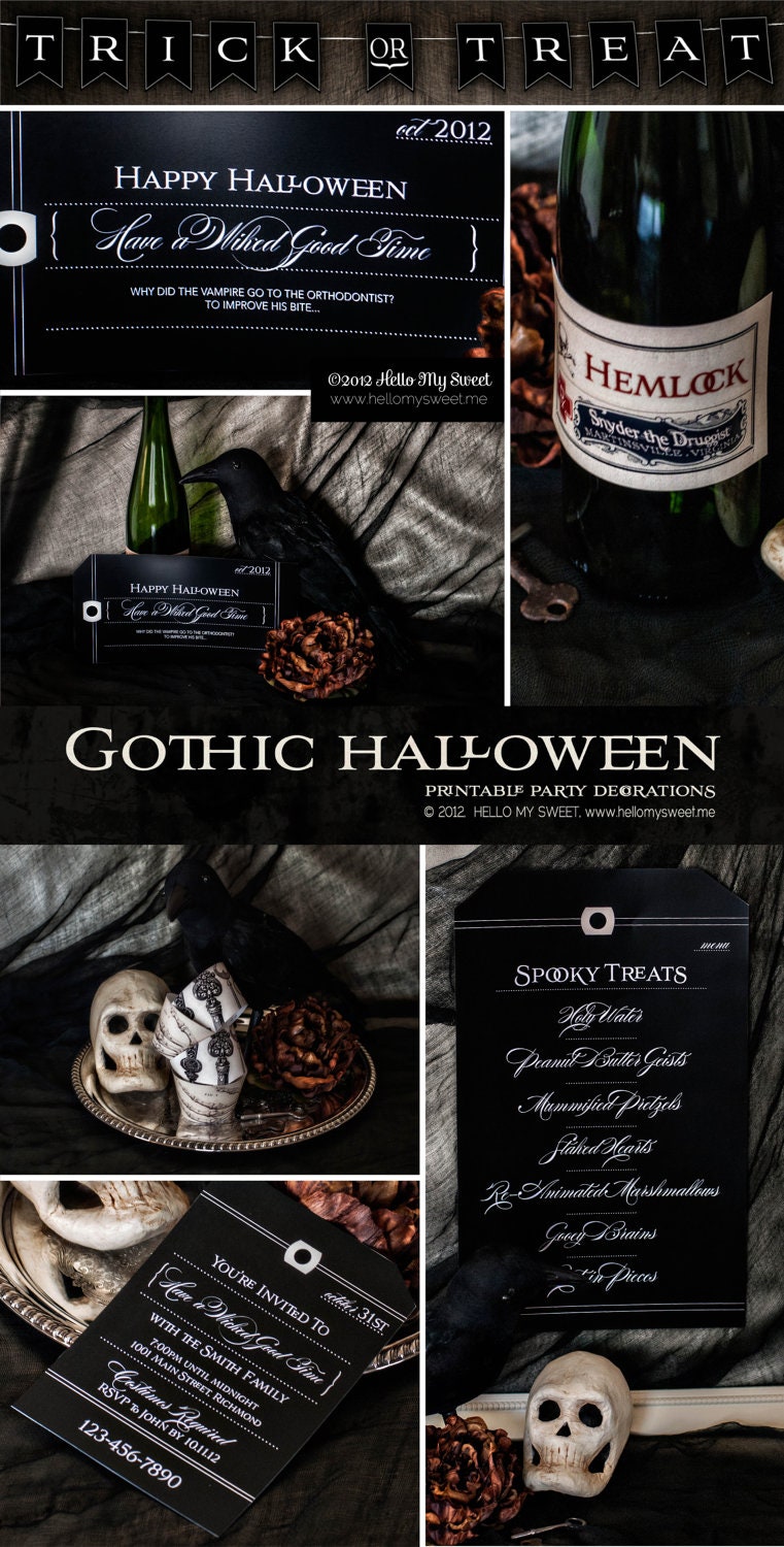 Spooky Halloween Party - Gothic Wedding - Printable Dessert Table Party Decorations - FULL SET