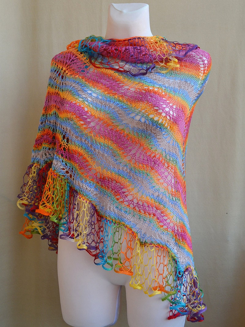 Rainbow knitted shawl,scraf - very delicate