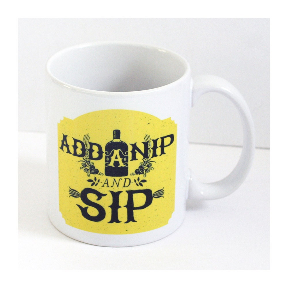 NIP & SIP mug. 11oz. ceramic. hand-printed. bourbon.