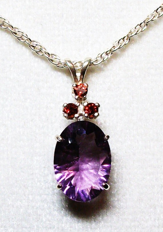 Fluorite and garnet accent pendant, w/ 18" sterling silver cable chain, gifts for her  "Lovely"