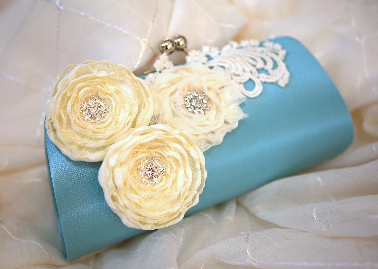 Bridal Clutch Light Blue Ivory - Something Blue Bridal Clutch  -- Free usa shipping