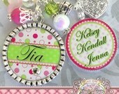 AUNT Double Pendant Bezel Necklace (or Keychain), Pink and Green, Children's Names, Grandma, Nana, Mom, Gift Present, Noni, Mimi