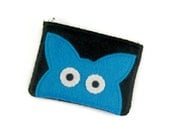 Black Felt, Blue Dust Bunny Coin Pouch/Mini Zipper Pouch