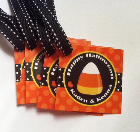Personalized Halloween Treat Tags or Labels - Candy Corn Favor Tags Il_170x135