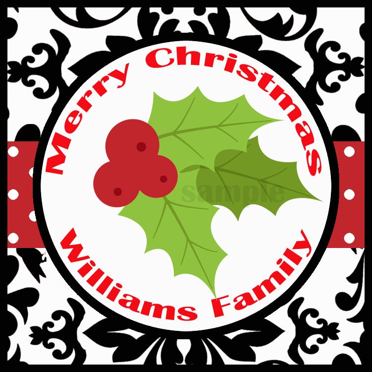 Personalized Christmas Gift Tags, Labels, Favor Tags, Stickers Printable - Holly Damask Delight Il_570xn