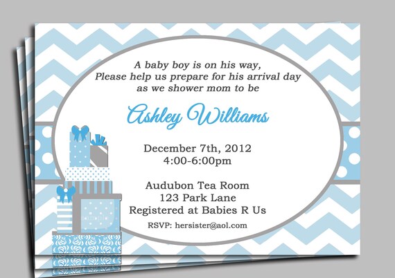 Blue Chevron Invitation Printable - Bountiful Gifts - Boy Baby Shower, Wedding Anniversary Il_570xn
