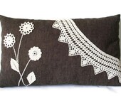 Home Decoration 20X12 Throw Pillow Cover Crochet Appliqued Brown Linen Outdoor Sofa Pillow Case