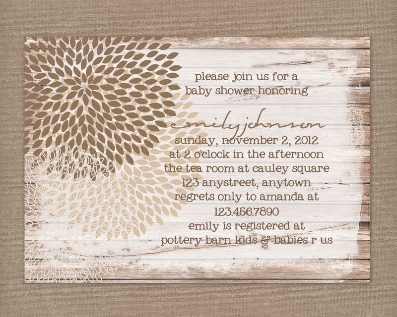 Printable Rustic Flowers Bridal Shower or Baby Shower Invitation